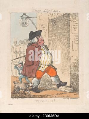 Thomas Rowlandson, Waddling In!, Thomas Rowlandson (Britisch, London 1757-187 London), Nach George Moutard Woodward (Britisch, Ca. 170-1809 London), 1. August 1799, Handkolorierte Radierung, Platte: 9 3/4 × 7 9/16 in. (24,8 × 19,2 cm), Blatt: 11 9/16 × 9 1/16 Zoll (29,3 × 23 cm), Ausdrucke Stockfoto