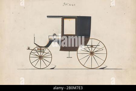 Brewster & Co., Design for 4 Seat Rockaway, nein 3165, Brewster & Co. (American, New York), 1875, Pen und schwarze Tinte und Aquarell, Blatt: 6 1/2 x 9 7/8 Zoll. (16,5 x 25,1 cm), Zeichnungen Stockfoto