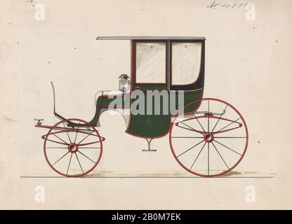 Brewster & Co., Design for 4 Seat Rockaway, nein 4114, Brewster & Co. (Amerikanisch, New York), Herman Stahmer (amerikanisch, zwischen 1857 und 1894), 1890, Stift und schwarze Tinte, Aquarell und Gouache mit Gummi arabisch, Blatt: 6 1/2 x 8 11/16 Zoll. (16,5 x 22,1 cm), Zeichnungen Stockfoto