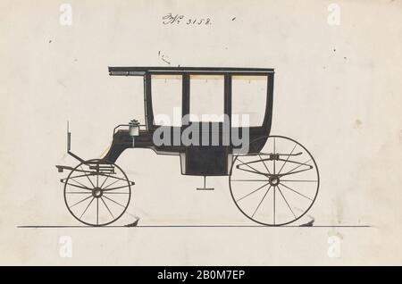 Brewster & Co., Design for 6 Seat Rockaway, nein 3158, Brewster & Co. (American, New York), 1875, Pen und schwarze Tinte mit Gold, Blatt: 6 11/16 x 9 3/4 Zoll. (17 x 24,8 cm), Zeichnungen Stockfoto