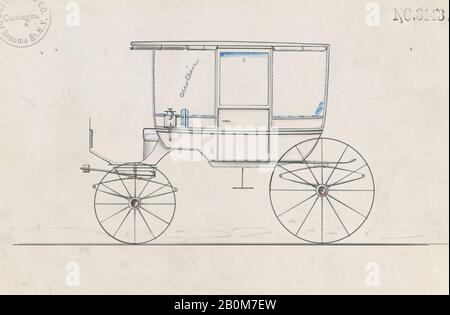 Brewster & Co., Design for 6 Seat Rockaway, nein 3143A, Brewster & Co. (American, New York), 1875, Stift und schwarze Tinte, Aquarell und Gouache, Blatt: 6 1/8 x 9 Zoll. (15,6 x 22,9 cm), Zeichnungen Stockfoto