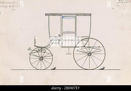 Brewster & Co., Design for 6 Seat Rockaway, nein 3186 A, Brewster & Co. (American, New York), 1876, Pen und schwarze Tinte, Aquarell und Gouache, Blatt: 6 1/8 x 9 Zoll. (15,6 x 22,9 cm), Zeichnungen Stockfoto