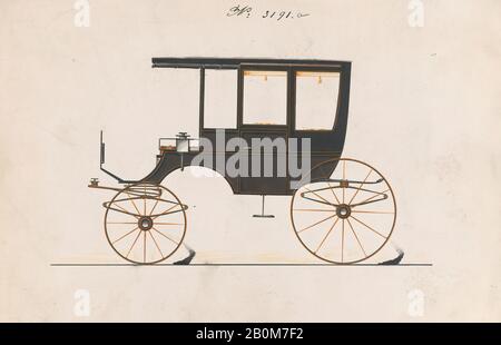 Brewster & Co., Design for 6 Seat Rockaway, nein 3191A, Brewster & Co. (American, New York), 1876, Pen und schwarze Tinte, Aquarell und Gouache, Blatt: 6 9/16 x 9 3/4 Zoll. (16,7 x 24,8 cm), Zeichnungen Stockfoto