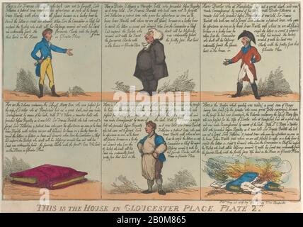 Thomas Rowlandson, Dies ist das Haus in Gloucester Place, Plate 2, Thomas Rowlandson (Britisch, London 1757-187 London), Sir Francis Burdett, 5th Baronet (Britisch, 1708-1844), 26. Mai 1809, Handfarbige Radierung, Blatt: 9 1/8 × 12 13/16 in. (23,1 × 32,5 cm), Ausdrucke Stockfoto