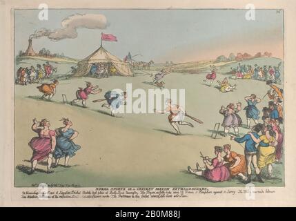 Thomas Rowlandson, Rural Sports or a Cricket Match Extraordinary, Thomas Rowlandson (Britisch, London 1757-187 London), 10. Oktober 1811, Handfarbige Radierung, Platte: 9 5/8 × 13 3/4 Zoll. (24,5 × 35 cm), Blatt: 10 1/2 × 15 7/16 Zoll (26,7 × 39,2 cm), Ausdrucke Stockfoto
