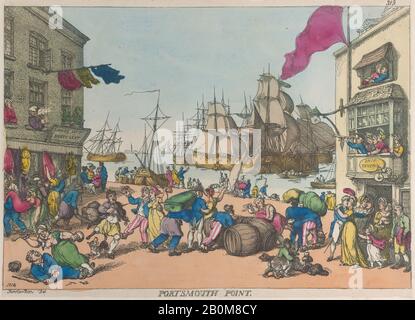 Thomas Rowlandson, Portsmouth Point, Thomas Rowlandson (Britisch, London 1757-1827 London), 1814, Handfarbige Radierung, Blatt: 9 7/16 × 13 1/16 Zoll. (24 × 33,2 cm), Ausdrucke Stockfoto