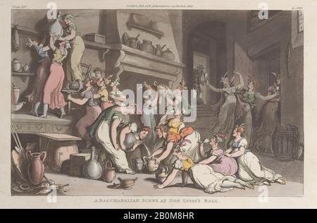 Thomas Rowlandson, EINE bacchanalische Szene am Ball von Don Luigi, aus 'Neapel und die Campagna Felice: In einer Reihe von Briefen, Die An einen Freund in England im Jahre 1802 gerichtet wurden', 'Neapel und die Campagna Felice: In einer Reihe von Briefen, Die An einen Freund in England im Jahre 1802 gerichtet waren, waren Thomas Rowlandson (Britisch, London 1757-187 London), Lewis Engelbach (Britisch), 1. Juni 1815, Handfarbige Radierung und Aquatinschrift, Blatt: 5 11/16 × 9 3/16 in. (14,5 × 23,3 cm), Ausdrucke Stockfoto