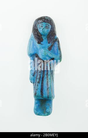 Aufseher Shabti von Any, Dritte Zwischenzeit, Dynastie 21, Herrschaft Psusennen I., ca. 1050 v. Chr., Aus Ägypten, Oberägypten, Theben, Deir el-Bahri, Grab von Meritamun, erster Gang, Beisetzung von Nany, 190-29, Faience, H 9,7 × W. 3,5 × D. 2,3 cm (9,7 × 3,5 × 2,3 cm Stockfoto