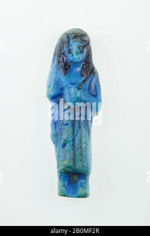 Aufseher Shabti von Any, Dritte Zwischenzeit, Dynastie 21, Herrschaft Psusennen I., ca. 1050 v. Chr., Aus Ägypten, Oberägypten, Theben, Deir el-Bahri, Grab von Meritamun, erster Korridor, Beisetzung von Nany, 190-29, Faience, H. 9,7 × W. 3,2 × D. Rahmen (3 13/16 × 1 1/4 × 1 Zoll) Stockfoto