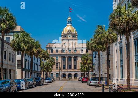 Savannah City Hall In Der Bull Street Stockfoto