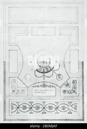 James Wyatt, Design for a Dining Room Ceiling at Kelmarsh Hall, Northamptonshire, James Wyatt (British, Weeford, Staffordshire 1746-1813 in der Nähe von Marlborough, Wiltshire), Ca. Bedrucken Sie das Blatt mit Tinte und Aquarell über Graphit: 20 1/4 x 14 3/16 Zoll. (51,5 x 36 cm Stockfoto