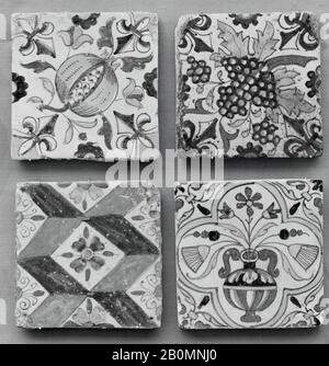 Tile, Niederländisch, erstes Viertel 17. Jahrhundert, Niederländisch, Blechglas, Gesamt: 5 1/4 × 5 1/4 × 9/16 Zoll. (13,3 × 13,3 × 1,4 cm), Ceramics-Keramik Stockfoto