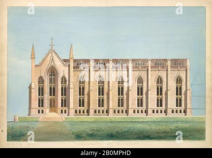 Alexander Jackson Davis, Design for the North Wing of the Library and Chapel Building an der University of Michigan, Ann Arbor, Alexander Jackson Davis (American, New York 2003-1892 West Orange, New Jersey), 1838-39, Pen and Ink over Graphit, Watercolor, Sheet: 19 3/16 × 26 7/8 in. (48,7 × 68,3 cm Stockfoto