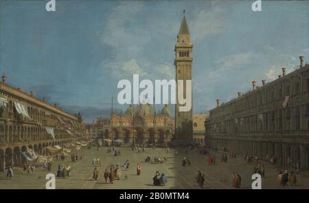 Canaletto (Giovanni Antonio Canal), Piazza San Marco, Canaletto (Giovanni Antonio Canal) (Italienisch, Venedig 1697-170s Venedig), Ende 1720s, Öl auf Leinwand, 27 x 44 1/4 Zoll. (68,6 x 112,4 cm), Gemälde Stockfoto