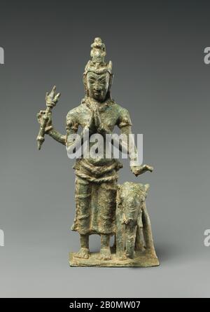 Indra, Lord of the Gods: Regent of the East, Sri Lanka, Anuradhapura Period, Date 9th Century, Sri Lanka, Bronze, H. 9 in. (22,9 cm); W. 4 5/8 Zoll (11,7 cm); D. 3 3/4 Zoll (9,5 cm), Skulptur Stockfoto