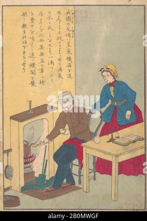筆者不詳, Das Leben der Großen Menschen des Abendlandes (Taisei ijin den): James Watt (1736-1819), Japan, Meiji-Zeit (224-1912), 筆者不詳, Ca. 1870, Japan, Polychrom-Holzblockdruck; Tinte und Farbe auf Papier, Bild: 13 1/4 x 9 1/2 Zoll. (33,7 x 24,1 cm), Ausdrucke Stockfoto