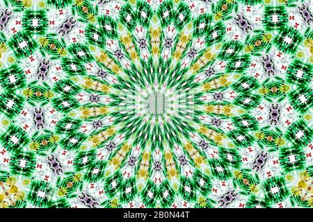 Grünes und gelbes Kaleidoskop-Hintergrundmuster Stockfoto