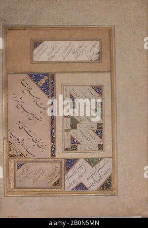 Sultan Muhammad nur, Seite der Kalligraphie vom Bellini-Album, nicht illustriertes Album-Blatt, ca. 1600, Dem Iran Zugeschrieben, Tinte, opakes Aquarell und Gold auf Papier, H. 13 1/16 Zoll. (33,1 cm), W. 8 3/8 Zoll (21,3 cm), Codices Stockfoto