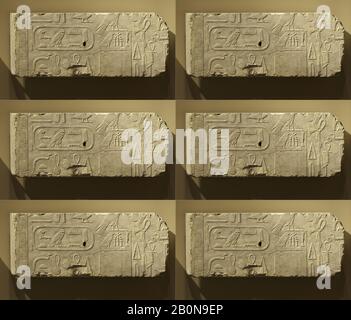 Reliefblock mit den Namen und Titeln von Amenemhat I. und Senwosret I., Mittleres Königreich, Dynastie 12, Regierungszeit von Amenemhat I. (Gleichstand mit Senwosret I.?), Ca. 1962-1952 v. Chr., Aus Ägypten, Memphite Region, Lisht North, Pyramid Temple of Amenemhat I, 1908-09, Limestone, H. 37 cm (14 3/4 in.); W. 88,9 cm (35 in.); D. 13 cm (5 1/8 in.) Stockfoto