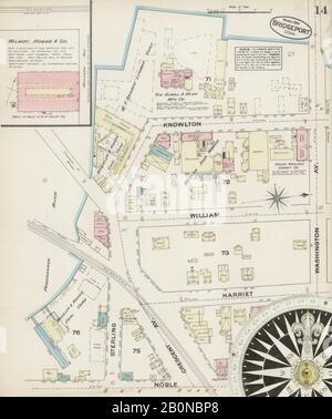 Bild 14 von Sanborn Fire Insurance Map aus Bridgeport, Fairfield County, Connecticut. März 1884. 20 Blatt(e), Amerika, Straßenkarte mit einem Kompass Aus Dem 19. Jahrhundert Stockfoto