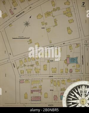 Bild 7 von Sanborn Fire Insurance Map aus Bridgeport, Fairfield County, Connecticut. Im Jahr 1889. 37 Blatt(e). Bound, Amerika, Straßenkarte mit einem Kompass Aus Dem 19. Jahrhundert Stockfoto