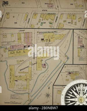 Bild 36 von Sanborn Fire Insurance Map aus Bridgeport, Fairfield County, Connecticut. Im Jahr 1889. 37 Blatt(e). Bound, Amerika, Straßenkarte mit einem Kompass Aus Dem 19. Jahrhundert Stockfoto