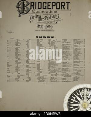 Bild 37 von Sanborn Fire Insurance Map aus Bridgeport, Fairfield County, Connecticut. Im Jahr 1889. 37 Blatt(e). Bound, Amerika, Straßenkarte mit einem Kompass Aus Dem 19. Jahrhundert Stockfoto