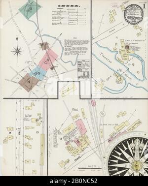 Bild 1 von Sanborn Fire Insurance Map aus Bridgewater, Plymouth County, Massachusetts. Apr. 5 Blatt(e), Amerika, Straßenkarte mit einem Kompass Aus Dem 19. Jahrhundert Stockfoto