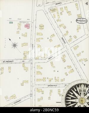 Bild 4 von Sanborn Fire Insurance Map aus Bridgewater, Plymouth County, Massachusetts. Apr. 5 Blatt(e), Amerika, Straßenkarte mit einem Kompass Aus Dem 19. Jahrhundert Stockfoto