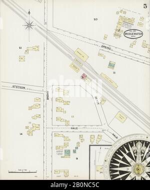 Bild 5 von Sanborn Fire Insurance Map aus Bridgewater, Plymouth County, Massachusetts. Apr. 5 Blatt(e), Amerika, Straßenkarte mit einem Kompass Aus Dem 19. Jahrhundert Stockfoto