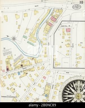 Bild 12 von Sanborn Fire Insurance Map aus Danbury, Fairfield County, Connecticut. Okt 1897. 19 Blatt(e), Amerika, Straßenkarte mit einem Kompass Aus Dem 19. Jahrhundert Stockfoto