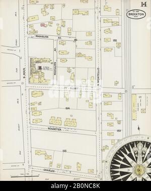 Bild 14 von Sanborn Fire Insurance Map aus Brockton, Plymouth County, Massachusetts. Okt. 31 Blatt(e), Amerika, Straßenkarte mit einem Kompass Aus Dem 19. Jahrhundert Stockfoto