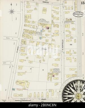 Bild 15 von Sanborn Fire Insurance Map aus Brockton, Plymouth County, Massachusetts. Okt. 31 Blatt(e), Amerika, Straßenkarte mit einem Kompass Aus Dem 19. Jahrhundert Stockfoto