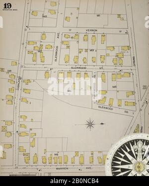 Bild 20 von Sanborn Fire Insurance Map aus Brockton, Plymouth County, Massachusetts. 1893. 52 Blatt(e). Bound, Amerika, Straßenkarte mit einem Kompass Aus Dem 19. Jahrhundert Stockfoto