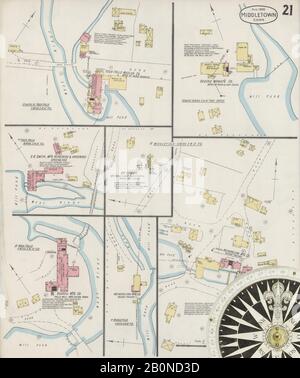 Bild 21 von Sanborn Fire Insurance Map aus Middletown, Middlesex County, Connecticut. Aug. 21 Blatt(e), Amerika, Straßenkarte mit einem Kompass Aus Dem 19. Jahrhundert Stockfoto