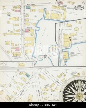 Bild 6 von Sanborn Fire Insurance Map aus Danvers, Essex County, Massachusetts. Juni 1892. 8 Blatt(e), Amerika, Straßenkarte mit einem Kompass Aus Dem 19. Jahrhundert Stockfoto