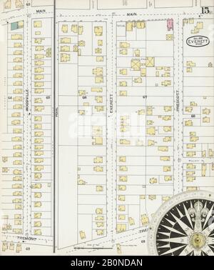 Bild 15 von Sanborn Fire Insurance Map aus Everett, Middlesex County, Massachusetts. Dezember 1892. 16 Blatt(e), Amerika, Straßenkarte mit einem Kompass Aus Dem 19. Jahrhundert Stockfoto