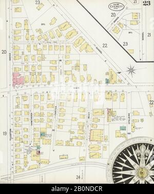 Bild 23 von Sanborn Fire Insurance Map aus Everett, Middlesex County, Massachusetts. Juni 1897. 27 Blatt(e), Amerika, Straßenkarte mit einem Kompass Aus Dem 19. Jahrhundert Stockfoto