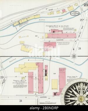 Bild 25 von Sanborn Fire Insurance Map aus Fitchburg, Worcester County, Massachusetts. Februar 1897. 32 Blatt(e), Amerika, Straßenkarte mit einem Kompass Aus Dem 19. Jahrhundert Stockfoto