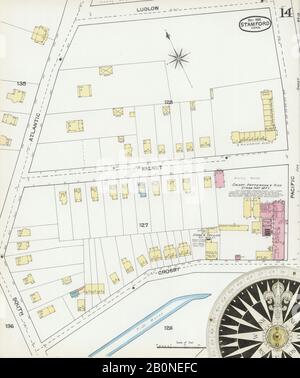 Bild 14 von Sanborn Fire Insurance Map aus Stamford, Fairfield County, Connecticut. Mai 1892. 17 Blatt(e), Amerika, Straßenkarte mit einem Kompass Aus Dem 19. Jahrhundert Stockfoto