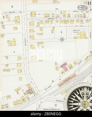 Bild 11 von Sanborn Fire Insurance Map aus Stamford, Fairfield County, Connecticut. August 1896. 17 Blatt(e), Amerika, Straßenkarte mit einem Kompass Aus Dem 19. Jahrhundert Stockfoto