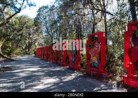 Charleston, SC - 2. Februar 2020: Große Plakate chinesischer Zodiaken Stockfoto