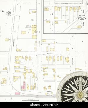 Bild 2 von Sanborn Fire Insurance Map aus Clayton, Kent County, Delaware. Sep. 1904/05. 2 Blatt(e), Amerika, Straßenkarte mit einem Kompass Aus Dem 19. Jahrhundert Stockfoto