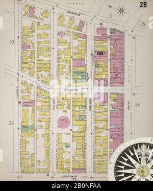 Bild 29 von Sanborn Fire Insurance Map aus Lawrence, Essex County, Massachusetts. Im Jahr 1895. 80 Blatt(e). Einschließlich Methuen. Bound, Amerika, Straßenkarte mit einem Kompass Aus Dem 19. Jahrhundert Stockfoto