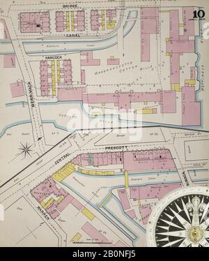 Bild 11 von Sanborn Fire Insurance Map aus Lowell, Middlesex County, Massachusetts. 1892. 70 Blatt(e). Bound, Amerika, Straßenkarte mit einem Kompass Aus Dem 19. Jahrhundert Stockfoto