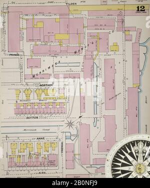 Bild 13 von Sanborn Fire Insurance Map aus Lowell, Middlesex County, Massachusetts. 1892. 70 Blatt(e). Bound, Amerika, Straßenkarte mit einem Kompass Aus Dem 19. Jahrhundert Stockfoto