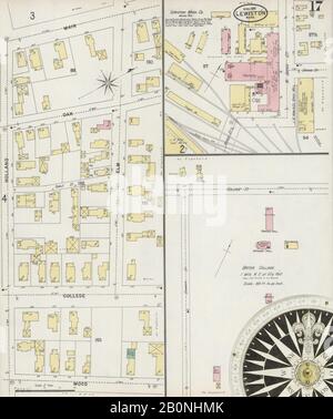 Bild 17 von Sanborn Fire Insurance Map aus Lewiston, Androscoggin County, Maine. Apr. 1897. 17 Blatt(e), Amerika, Straßenkarte mit einem Kompass Aus Dem 19. Jahrhundert Stockfoto