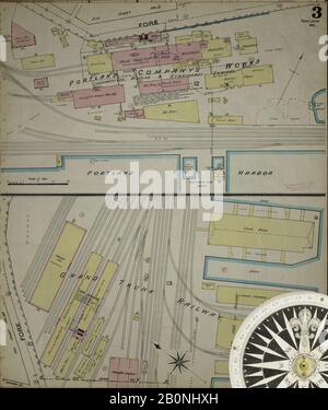 Bild 3 von Sanborn Fire Insurance Map aus Portland, Cumberland County, Maine. Im Jahr 1886. 35 Blatt(e). Bound, Amerika, Straßenkarte mit einem Kompass Aus Dem 19. Jahrhundert Stockfoto