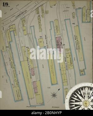 Bild 18 von Sanborn Fire Insurance Map aus Portland, Cumberland County, Maine. Im Jahr 1886. 35 Blatt(e). Bound, Amerika, Straßenkarte mit einem Kompass Aus Dem 19. Jahrhundert Stockfoto