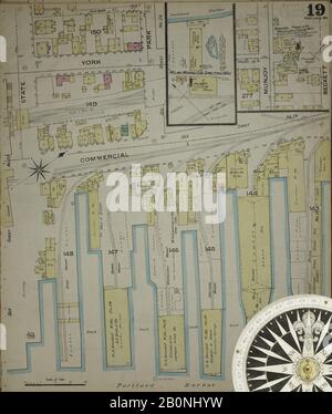 Bild 19 von Sanborn Fire Insurance Map aus Portland, Cumberland County, Maine. Im Jahr 1886. 35 Blatt(e). Bound, Amerika, Straßenkarte mit einem Kompass Aus Dem 19. Jahrhundert Stockfoto